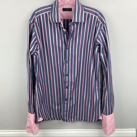 Ted Baker London Archive Men's 16 French Cuff Purple Striped Dress - Picture 8 of 15